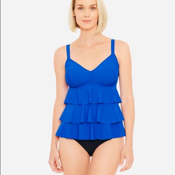 PENBROOKE Tankini Triple Tier Bust Support Adjust Straps Royal Blue NWT Sz 10 - Picture 2 of 10
